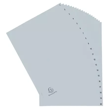 Exacompta hakemisto 1-20 A4 PP harmaa - Hakemistot, rekisterit - 1721E - 1