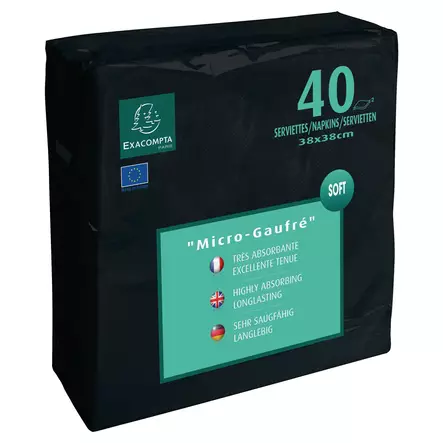 Exacompta lautasliina 38x38 musta, 1 kpl=40 liinaa - Lautasliinat, Servetit - SV913821I - 1