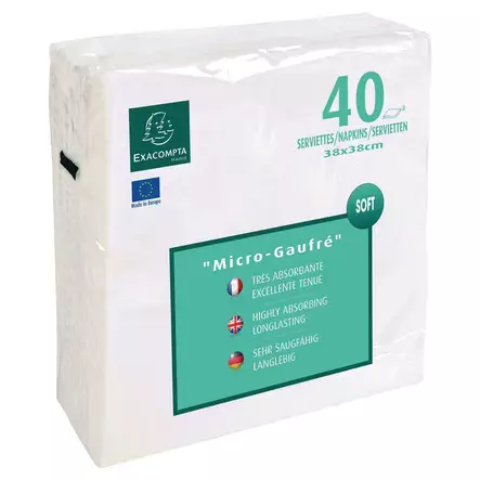 Exacompta lautasliina 38x38 valkoinen, 1 kpl=40 liinaa - Lautasliinat, Servetit - SV913801I - 1