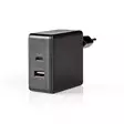 Nedis seinälaturi Pikalataus-toiminto | PD3.0 45W | 1x 2.4 A / 1x 3.0 A A | Lähtöliitäntöjen määrä: 2 | USB-A / USB-C™ | Kaapeli ei sisälly | 57 W | Automaattinen Jännitteen Valinta - Laturit ja varavirtalähteet - WCPD45W100BK - 1