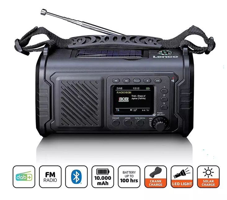 Lenco kannettava DAB+/FM-hätäpuhelinradio - Kaiuttimet ja kuulokkeet - PDR-055BK - 1