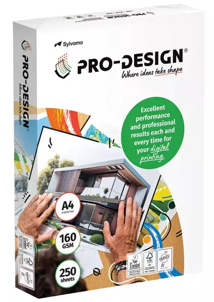 Värikopiopaperi PRO-DESIGN A4 160g 250 arkkia/pkt - Valkoiset tulostuspaperit - 127580PRO - 1