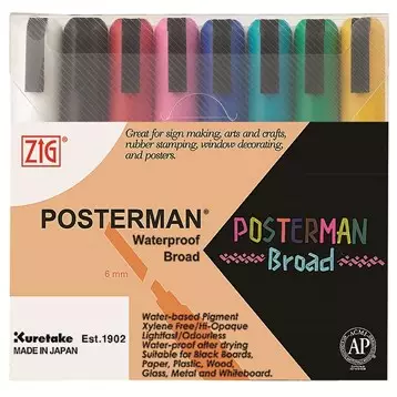 ZIG Posterman 6mm 8 kpl värilajitelma - Lasitaulutussit, liidut - PMA-508V - 1