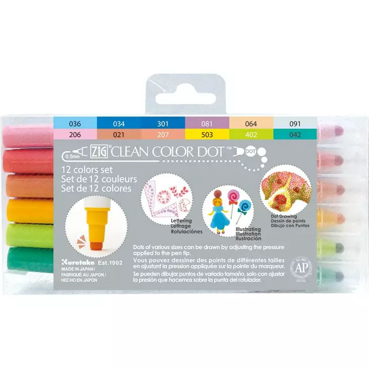 Zig Clean Color DOT 12 color set - Taidekynät - ZIG610012V - 1